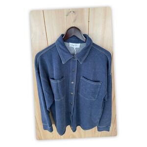 Hippie Rose Women's Blue Button Front Knit Shacket Cotton Blend Blouse, Size: M